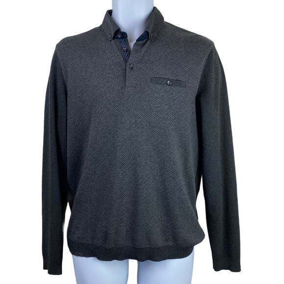 Ted Baker London Long Sleeve Knit Polo Gray Sz M - Picture 1 of 9